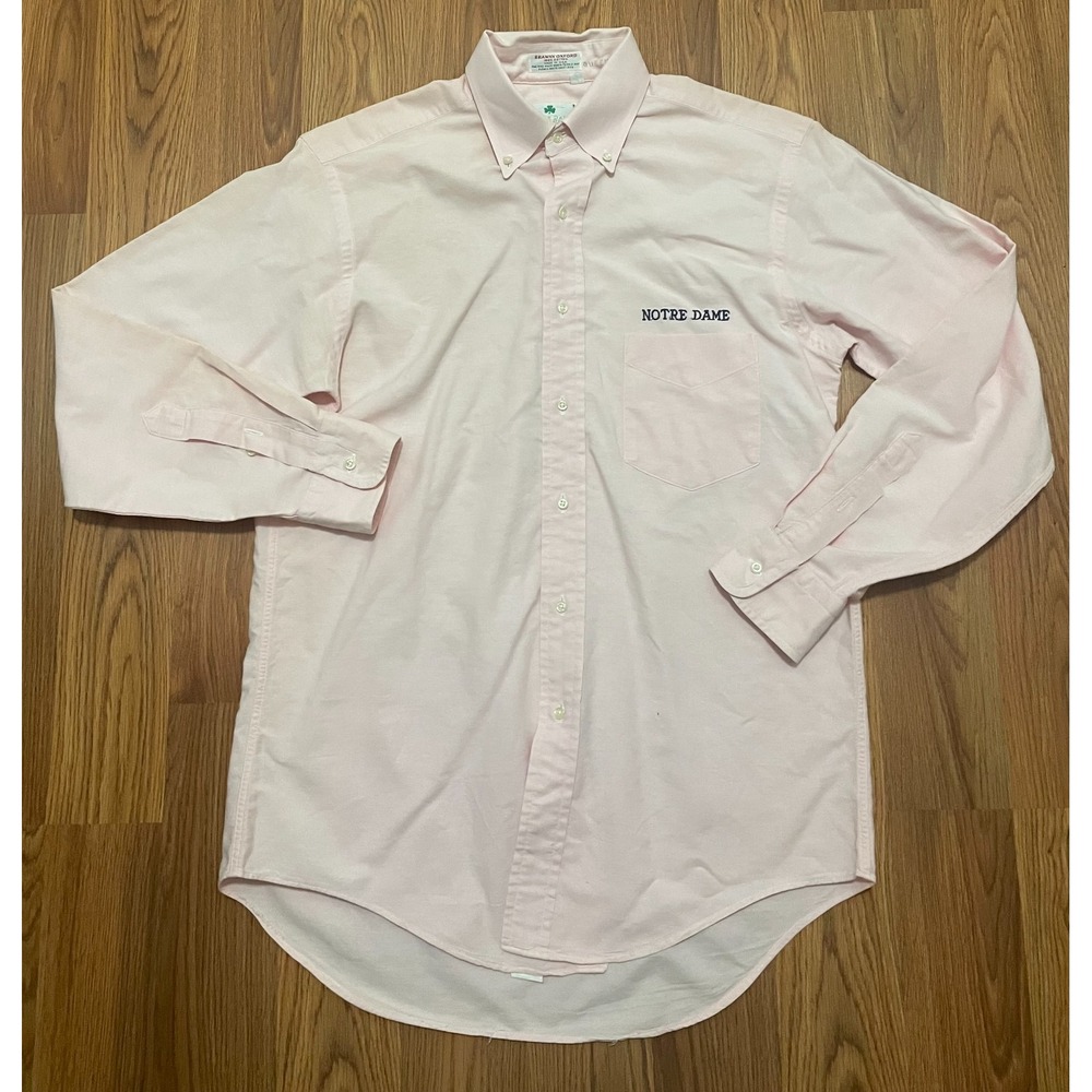 Notre Dame Fighting Irish Brawny Oxford Shirt Mens 15.5-33 Pink Made USA